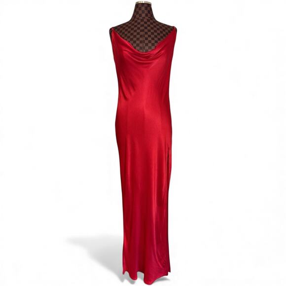 Meshki Jade Cowl Neck Backless Red Maxi Slip Dress Size XXL Goddess Glam Formal - Picture 2 of 15